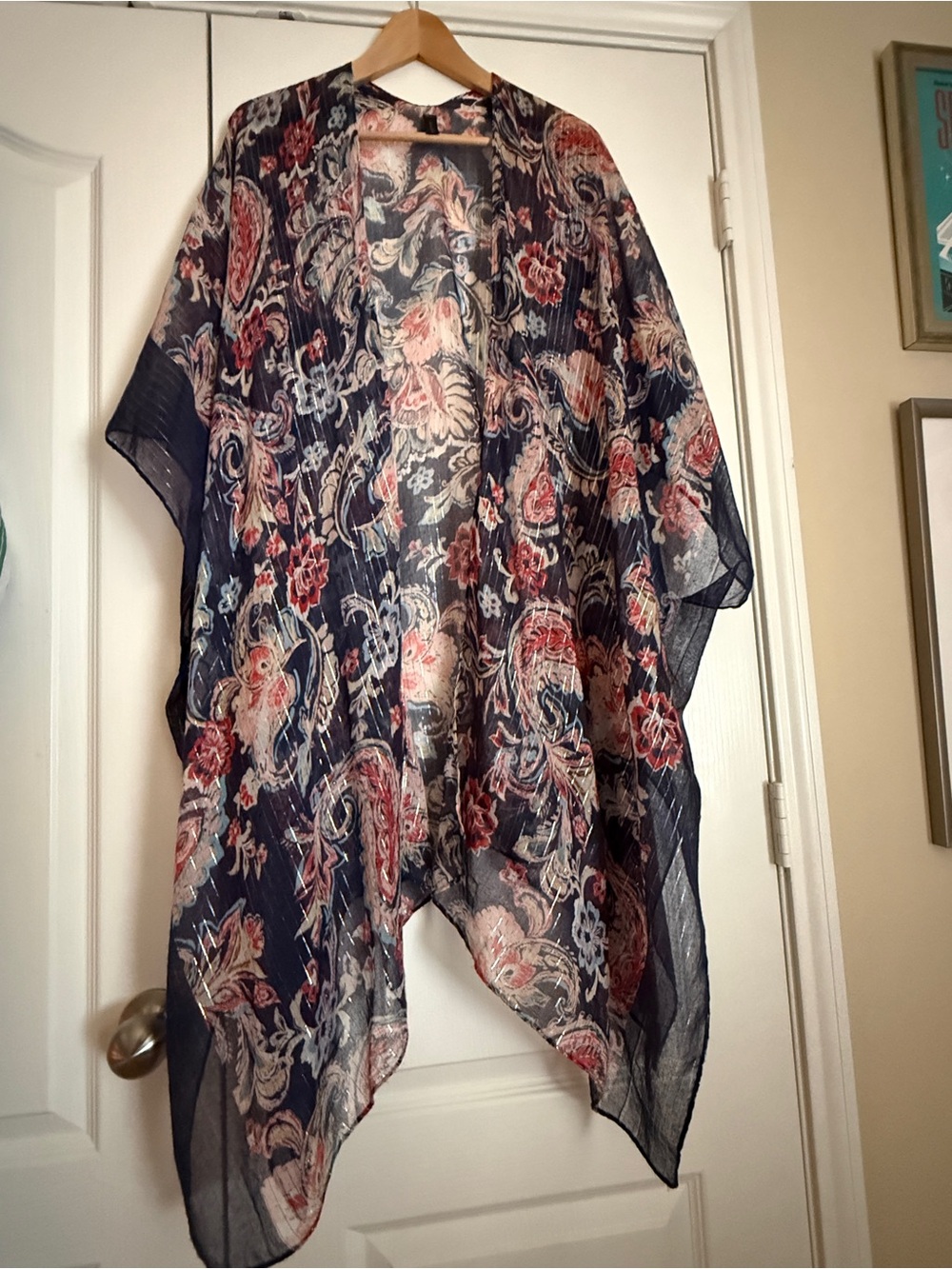 Lane Bryant Navy Floral Sheer Kimono Wrap